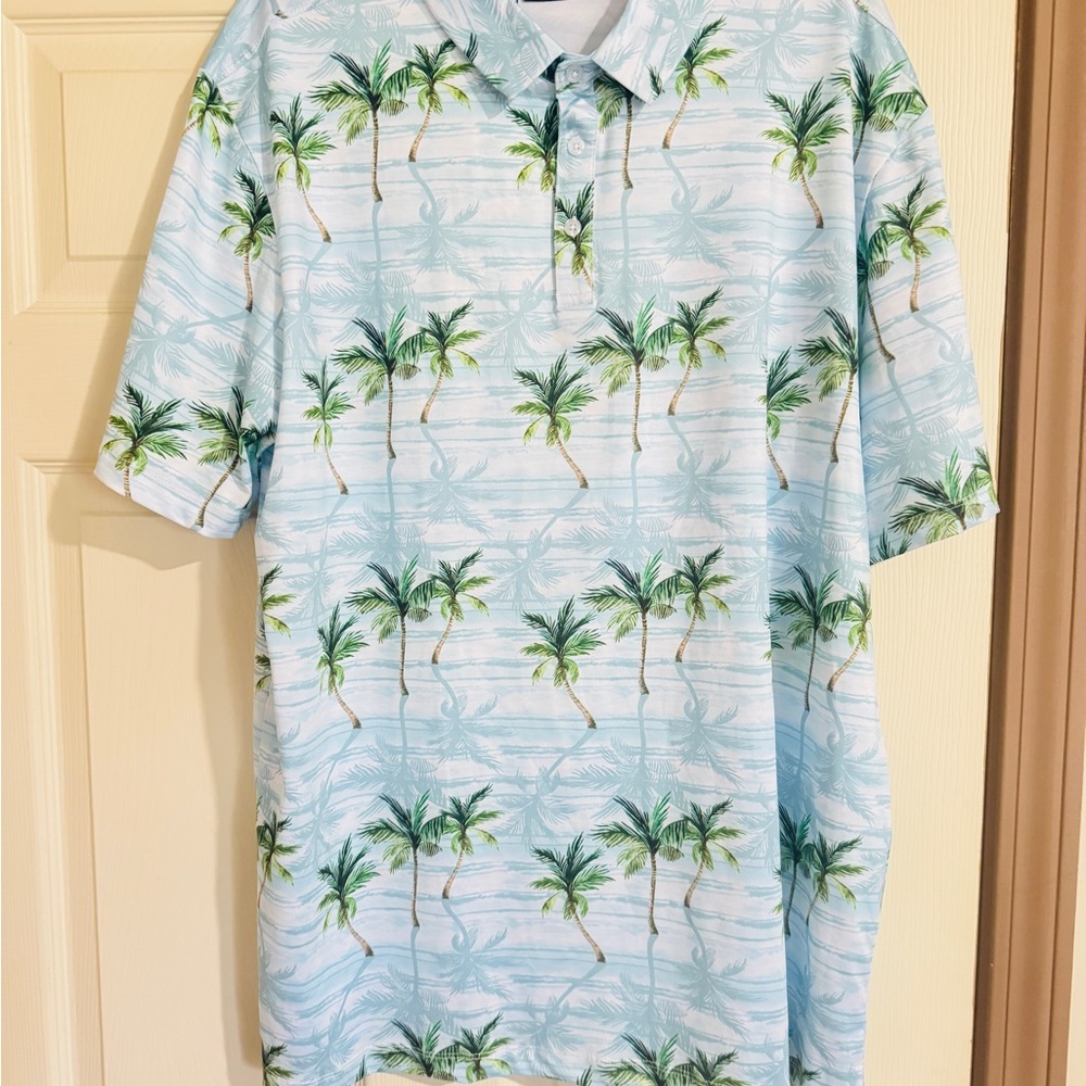 Blue and Green Polo Shirt with Tropical Vibes